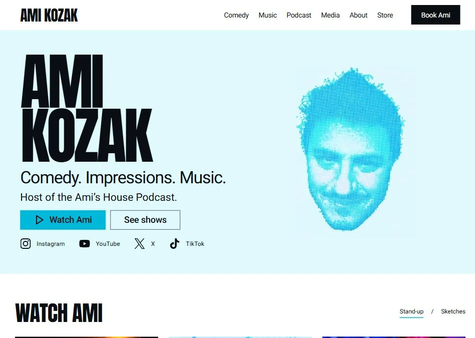 Stand-up comedian website design example
